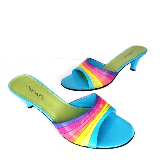 Vintage Shoes - Vintage 🌈 90s Rainbow Kitten Heel Mules Y2K